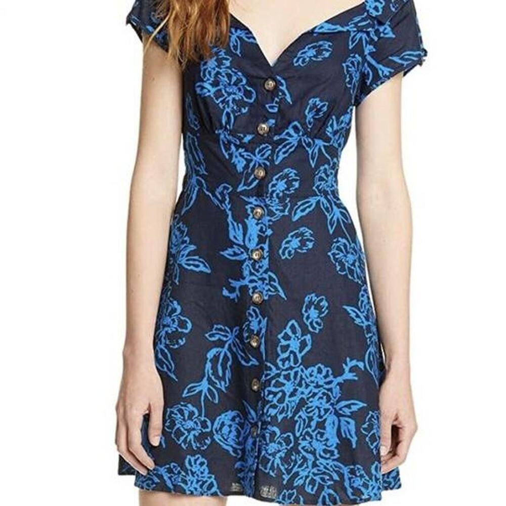 Free People Size 2 "A Thing Called Love" Retro Floral A-Line Dress Blue